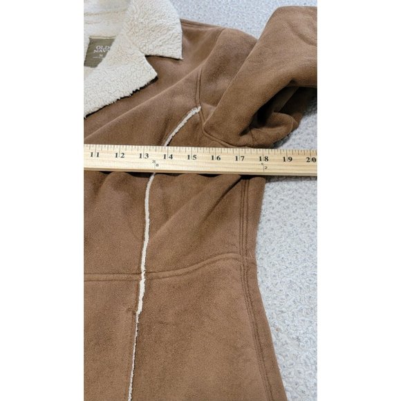 Old Navy Womens Brown Faux Suede Sherpa Lined Trench Coat Jacket Size Medium - Picture 10 of 14
